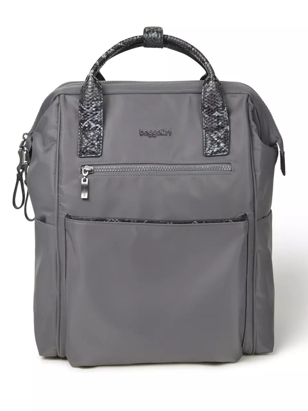 Bagallini Soho backpack in Smoke with Faux Python Trim